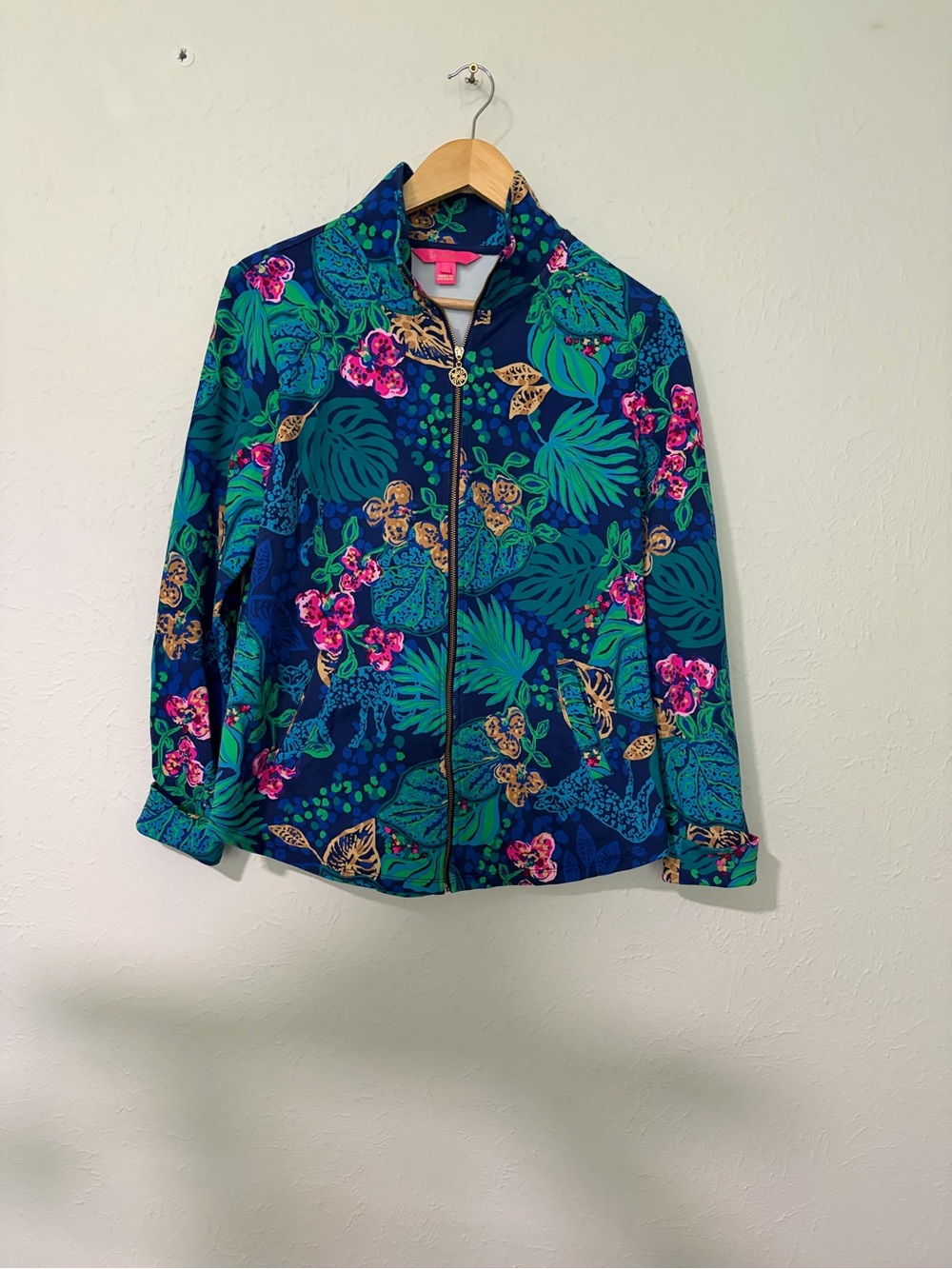 Lily Pulitzer Leona Zip-Up Jacket Size Small Low Tide Navy Life of The Party